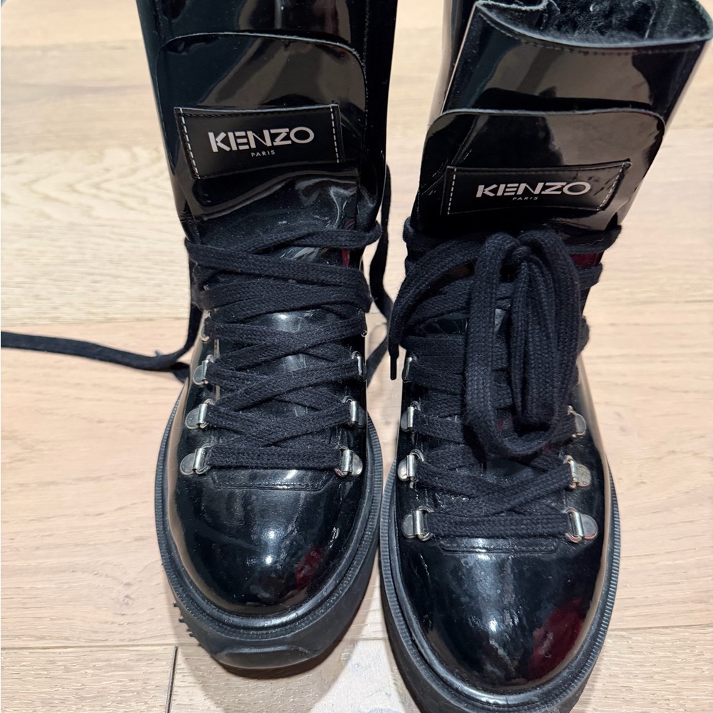 Kenzo Glossy Black Lace-Up snow Boots
